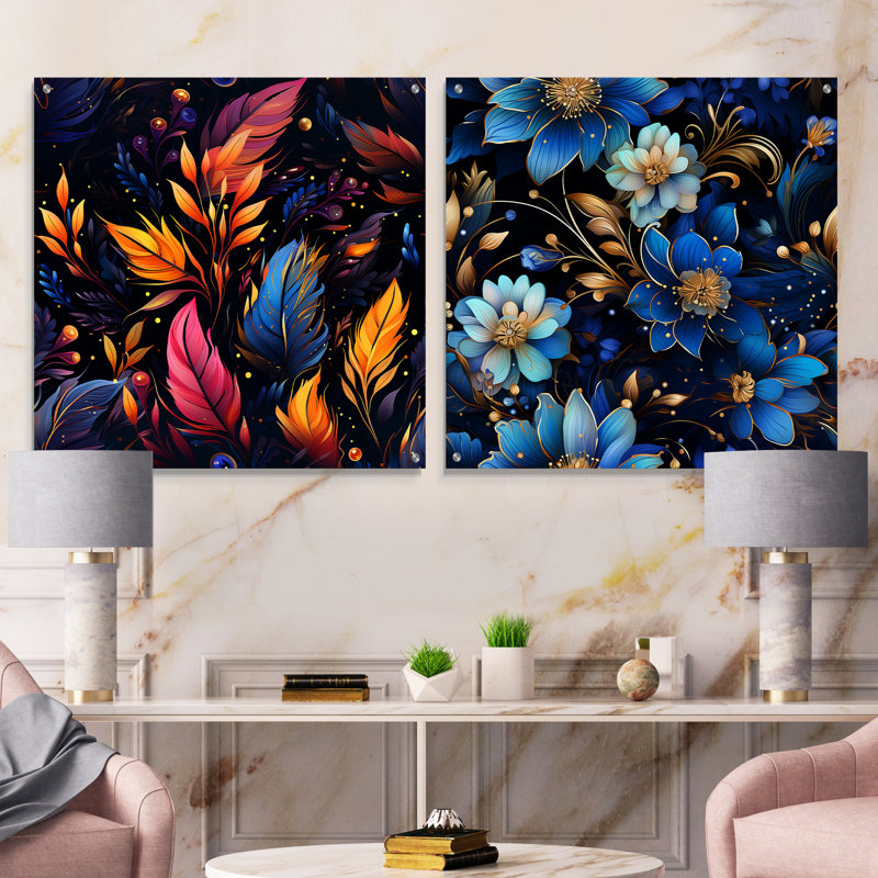 Lambrecht - Ensemble de 2 peintures murales abstraites en acrylique, H 16 po x l 33 po
