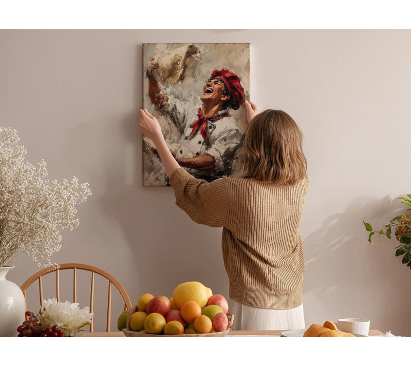 «Joyful Italian Chef», art sur toile: Décoration de cuisine impressionniste, H 36 po x l 24 po