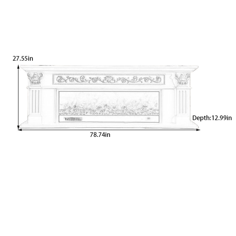 Three-dimensional carving craft fireplace wangling hone 78.74 " W Electric, White