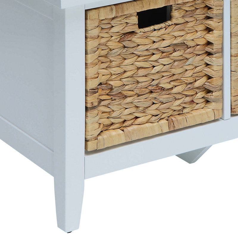 Banc rectangulaire de style transitionnel avec 3 tiroirs et rangement, structure de siège en bois blanche, tiroir Kd, glissières en métal à l'avant du panier, pieds en bois massif, placage, profondeur de 16 pouces, finition blanche,