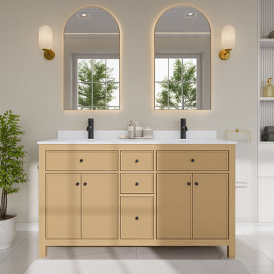 Pendry 60" Freestanding Double Bathroom Vanity with Cultured Marble Top