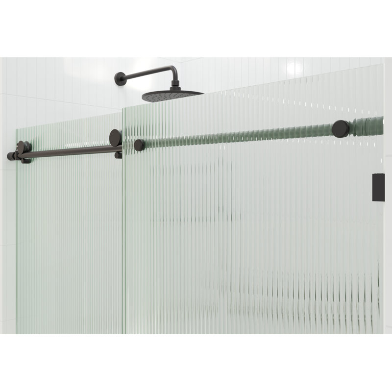 Galaxy 56 - 60 in. x 78 in. Fully Frameless Fluted Sliding Shower Door, Left Hand, Matte Black