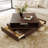 31.51'' Mid Century Modern Wood Coffee Table, Square Rotatable Coffee Table with Open Drawers