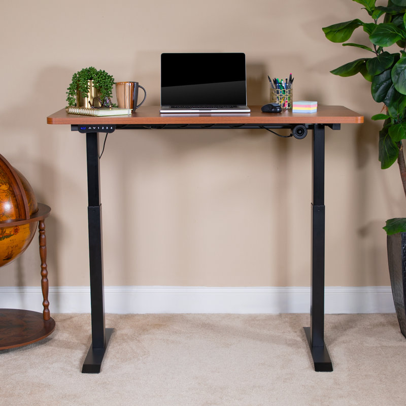 Adjustable Height Steel Standing Desk, Wood Grain/Black