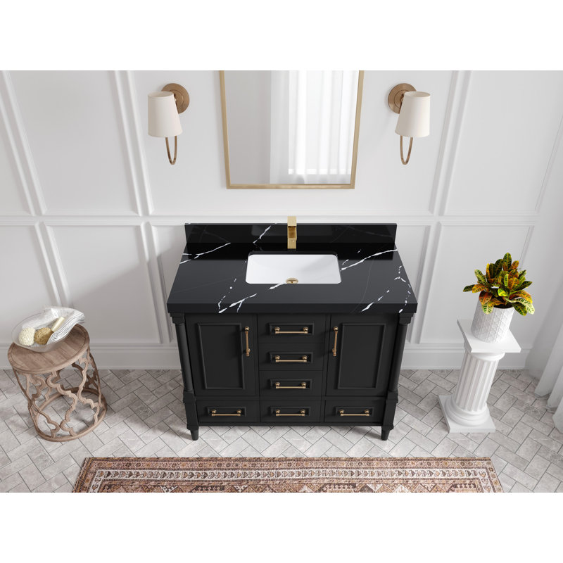 Aberdeen 42'' Single Bathroom Vanity with Top, Calacatta Black