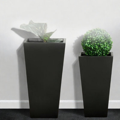 Modern Tall Black Planters Set, Durable Magnesium Oxide For Patio And Porch