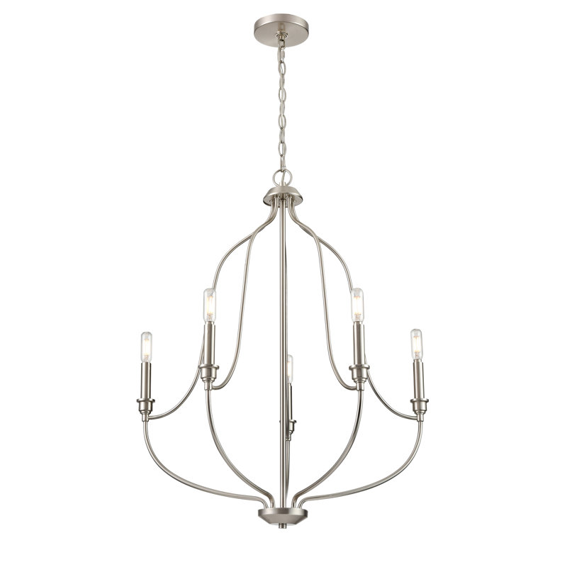 5 lumières 25 po Lustre noir mat, Nickel brossé
