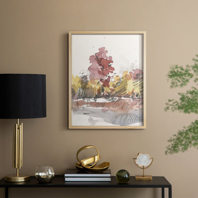 «Watercolor Treeline S croquis I», reproduction encadrée - bois massif