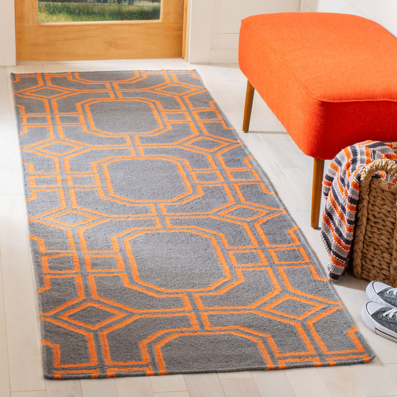 Tapis géométrique en laine tissé à la main Rodgers, Tapis de couloir 2 pi 6 po x 8 pi