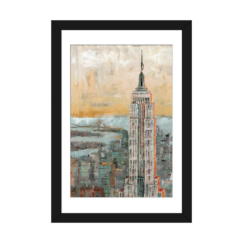 « empire state building abstract », reproduction sur toile, Papier d'art encadré noir, Blanc, H 32 po x l 24 po x P 1 po