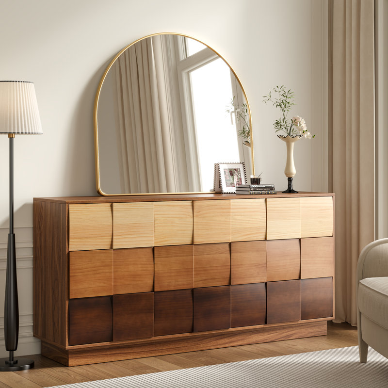 9 - Drawer 65"W Contrasting Colors Solid Wood Dresser