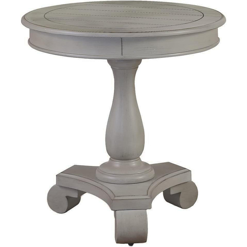 Table de bout ronde transitionnelle, table d'appoint de salon en bois, gris