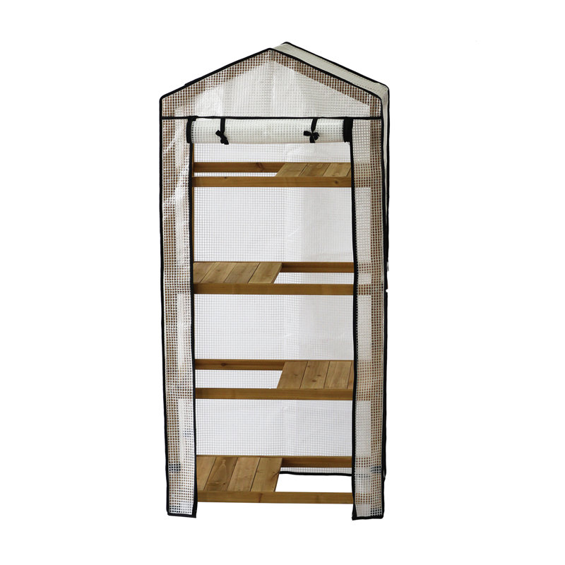 Wooden Greenhouse Nursery & PE Cover, Natural