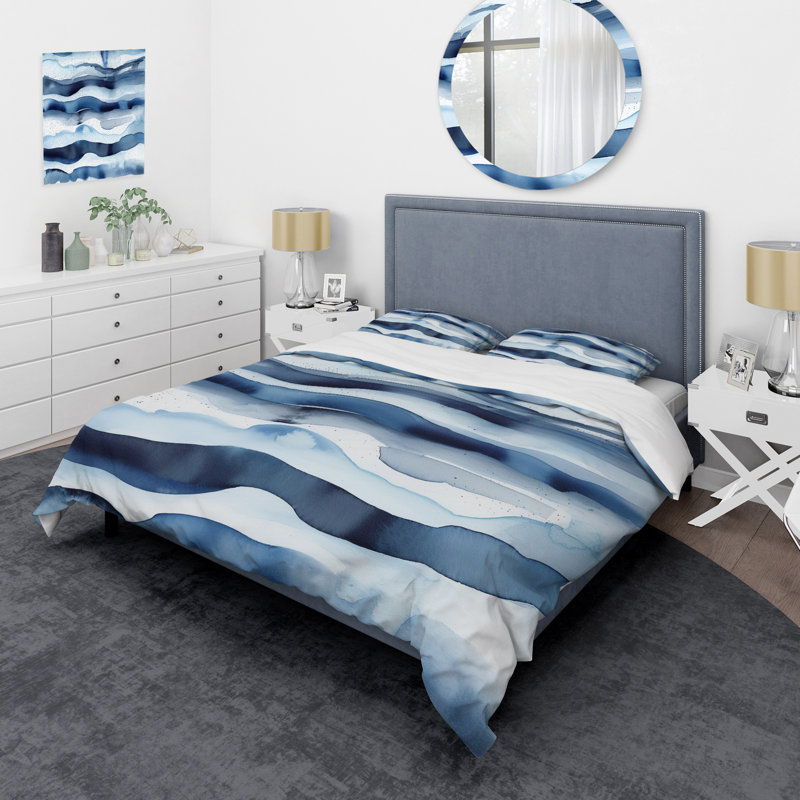 Ensemble de housse de couette Abstract Classic Blue Waves II - Fractals, Housse de couette très grand et 2 très grandes t