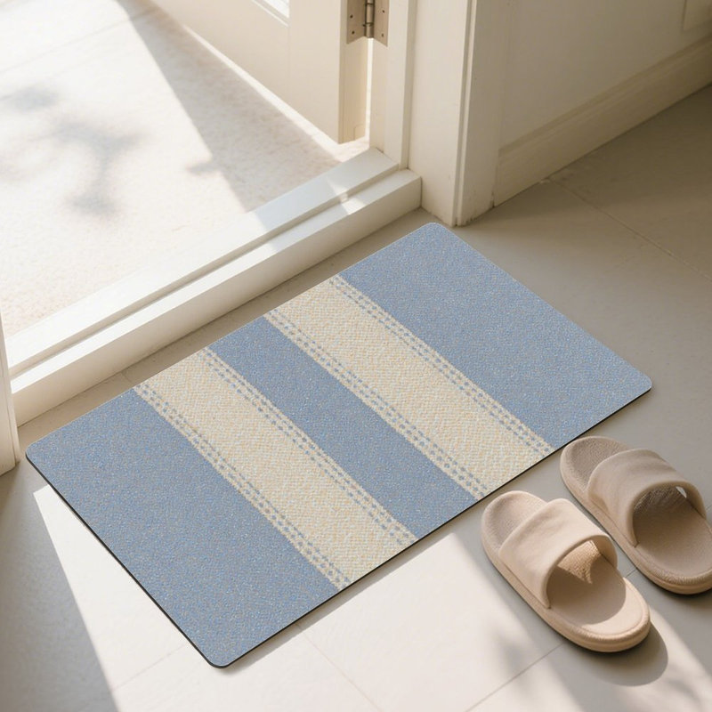 Blue Beige Striped Doormat, 24L x 36W, for Entrance Porch