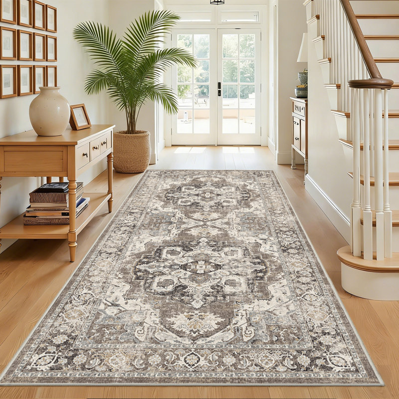 Wide Hallway Rug: Vintage Washable Soft for Living Room Bedroom Water Resistant Carpet with Non-Slip Backing for Entry Kitchen Dining Room Thin Bathroom Floor Mat(Brick)
