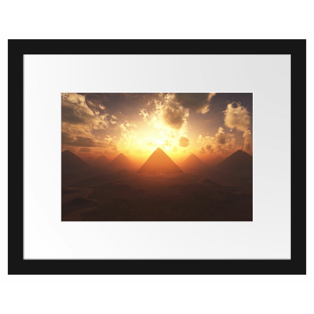 Gerahmtes Poster Pyramiden beim Sonnenuntergang