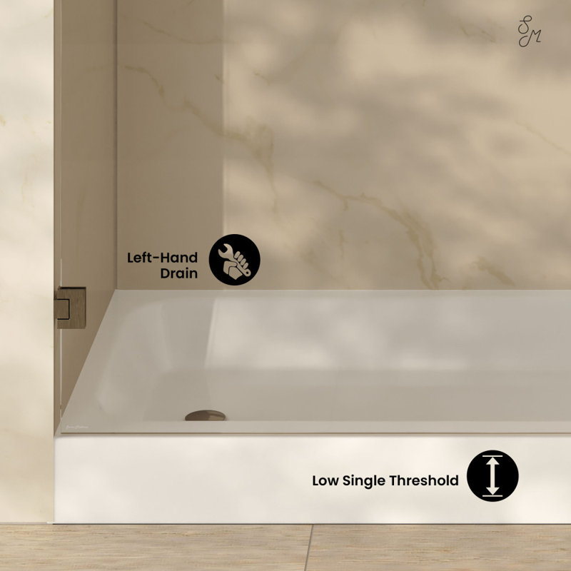 Voltaire 60 X 30 Shower Pan Base With Left Drain In Glossy, Left, White