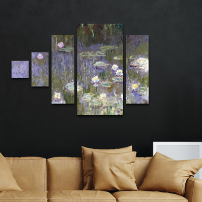Ensemble de 5 panneaux muraux - Nénuphars Monet, art mural sur toile pour le salon, la chambre à coucher ou le bureau 