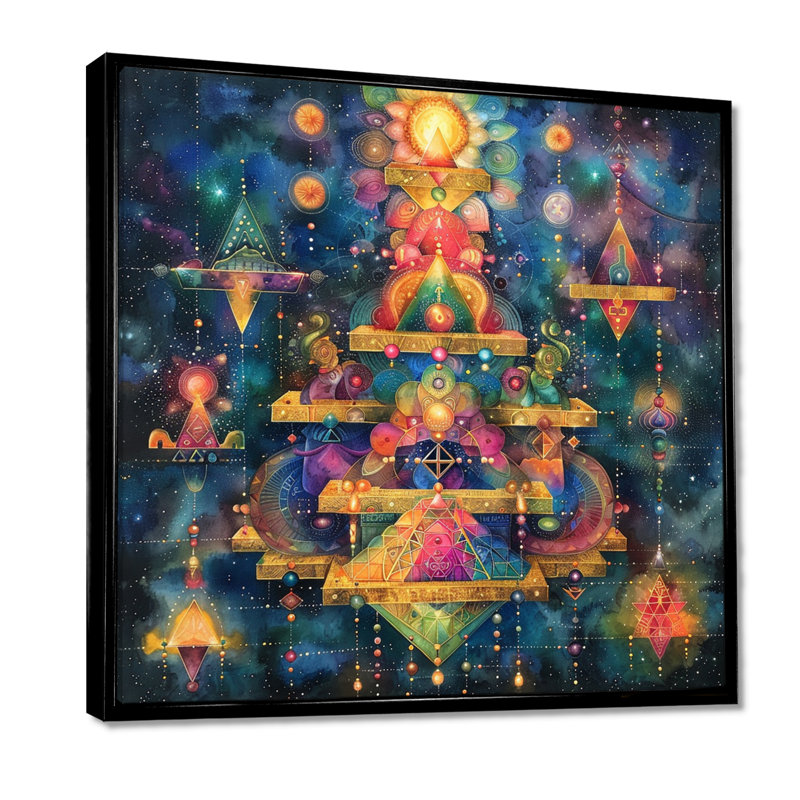 Cosmic Geometric Composition, Mysteries anciens - Collages abstraits, impression d'art mural, Toile avec cadre flottant noir