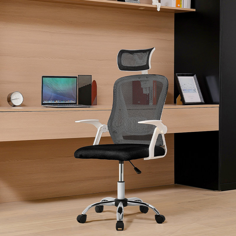 Nestori Swivel Office Chair with Headrest, White