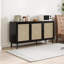 Buffet moderne noir avec 3 portes en rotin naturel - Grande console de rangement pour le vestibule, le salon et la cuisine-691395791-691395788