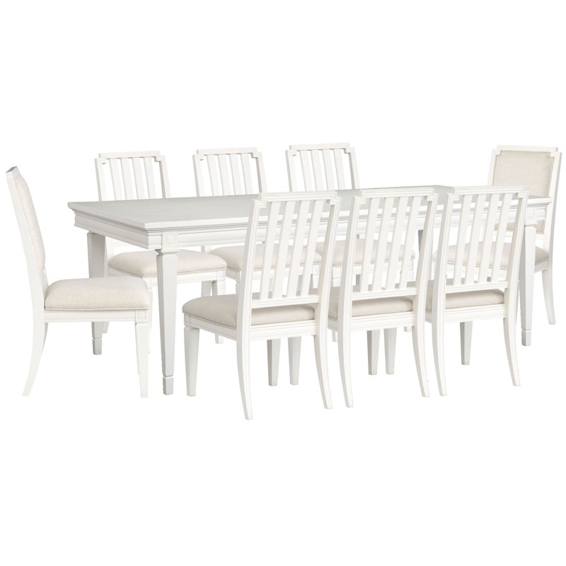Extendable Rectangular Dining Table With 6 Side Chairs And 2 Upholstered Side Chairs, 9 Pcs: Table, 8 Chairs