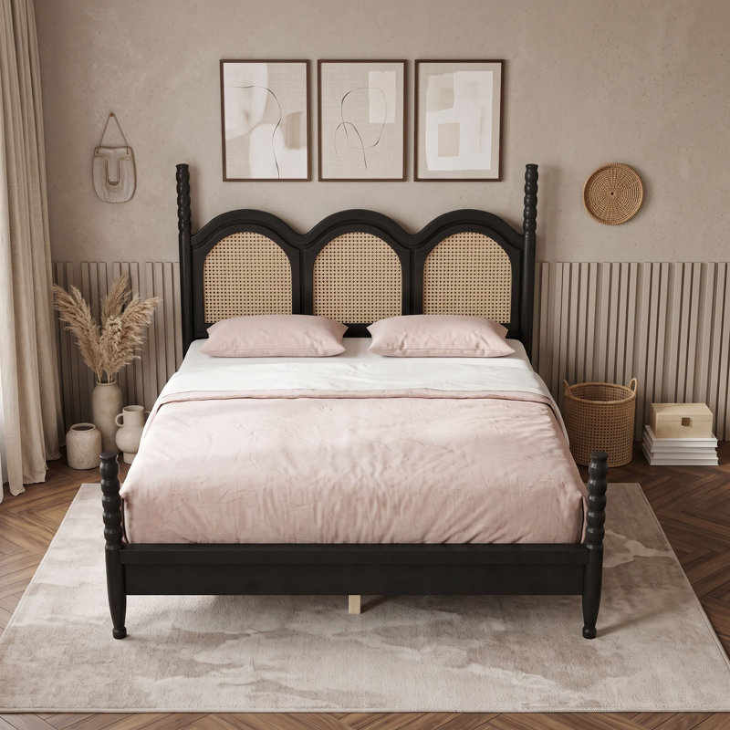 Queen Platform Bed with Headboard, Black