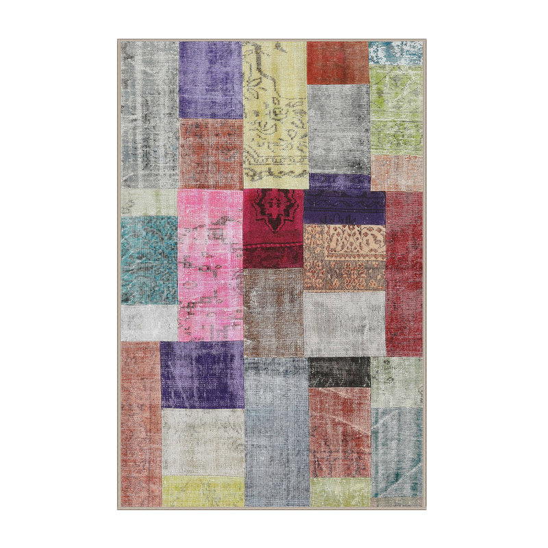 Tapis gris/rose/beige contemporain, Rectangle 5 pi x 7 pi