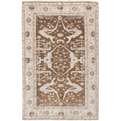 Tapis unique en viscose noué à la main brun / beige 4 pi 11 po x 7 pi 9 po Quincy