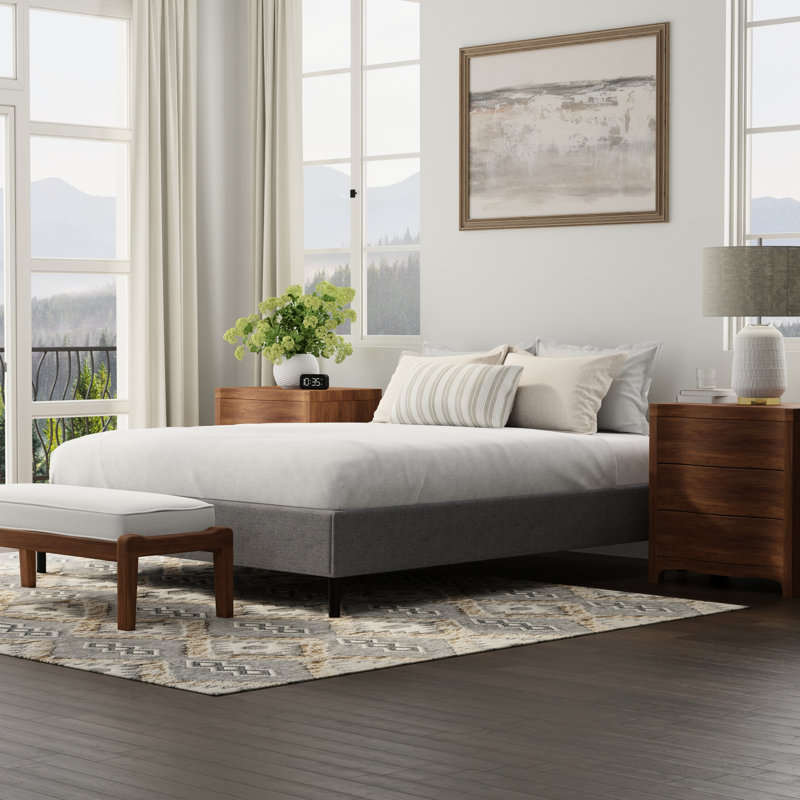 Full Upholstered Bed Frame Foundation In Black And Gray, Built For Standard Mattress Configurations, Simple Setup, High Weight Limit Gray Size Frame, A Mattresses, Offers Solid Support, Convenient