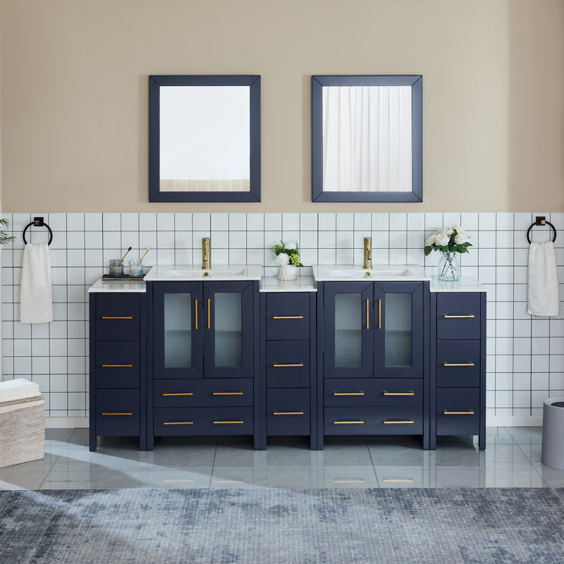  Framed 84" Double Bathroom Vanity Set, Blue