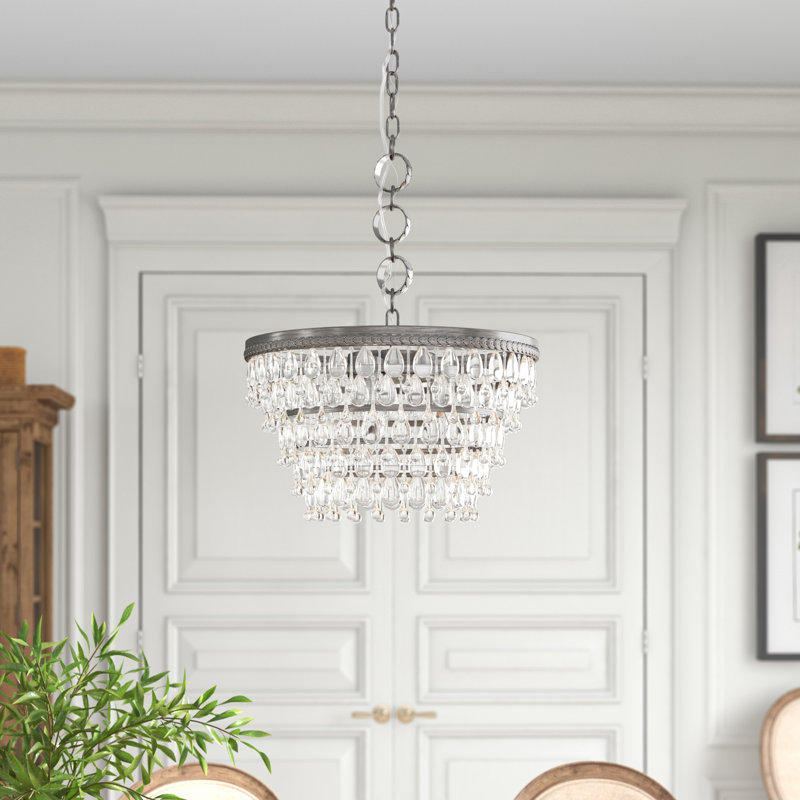 Lustre unique à 5 lumières avec accents en cristal Beno, Argent antique