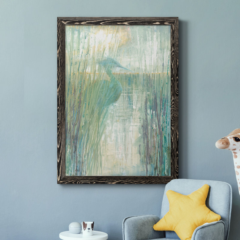 Morning Egret I - peinture sur toile encadrée, Cadre noir, H 44 po x l 31 po x P 1 po
