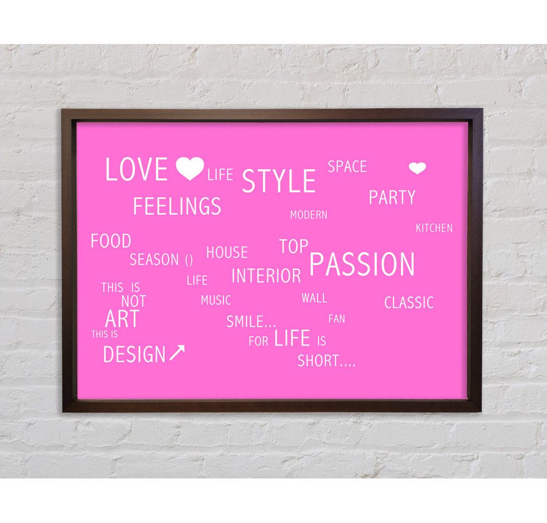 Love Quote Love Life Vivid Pink - Einzelner Bilderrahmen Typografie auf Leinwand