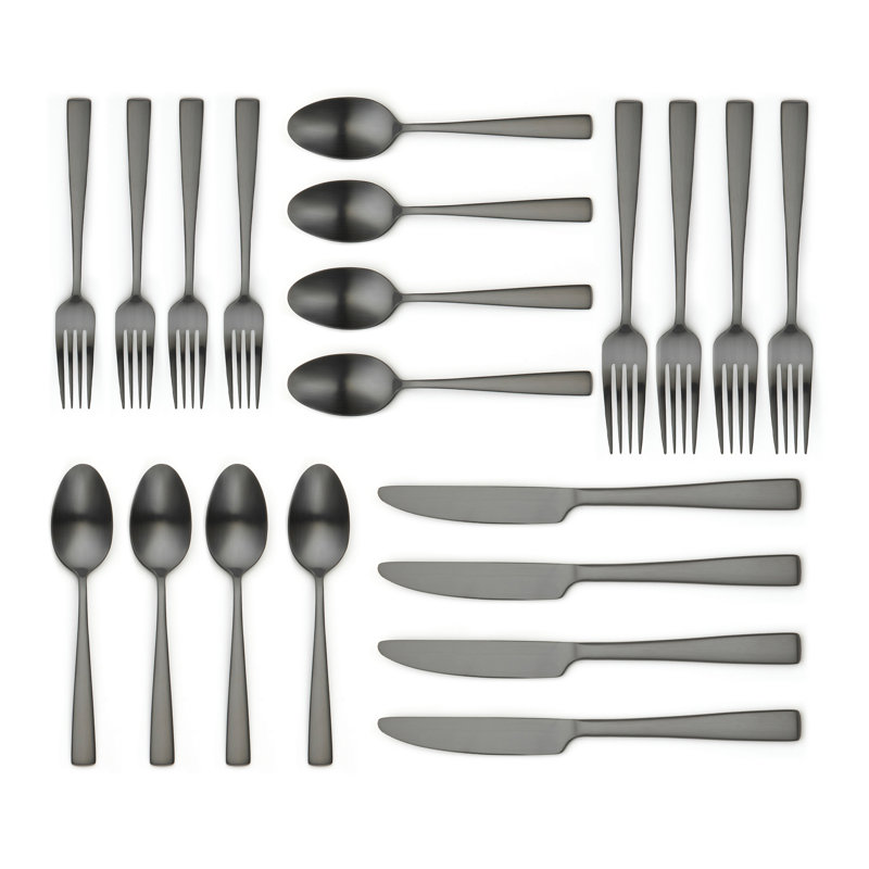 Ensemble de couverts 20 pièces Adila, Noir mat