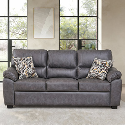  80.5" Leathaire 3-Seater Sofa with 2 Accent Pillows For Modern Living Room