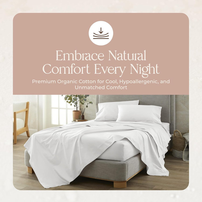Certified Organic Twin Flat Sheet Only - 100% Organic Cotton Sheets With Luxurious Soft And Breathable 500 Thread Count Sateen Weave Finish - Gots & Fairtrade Certified (White, Twin)