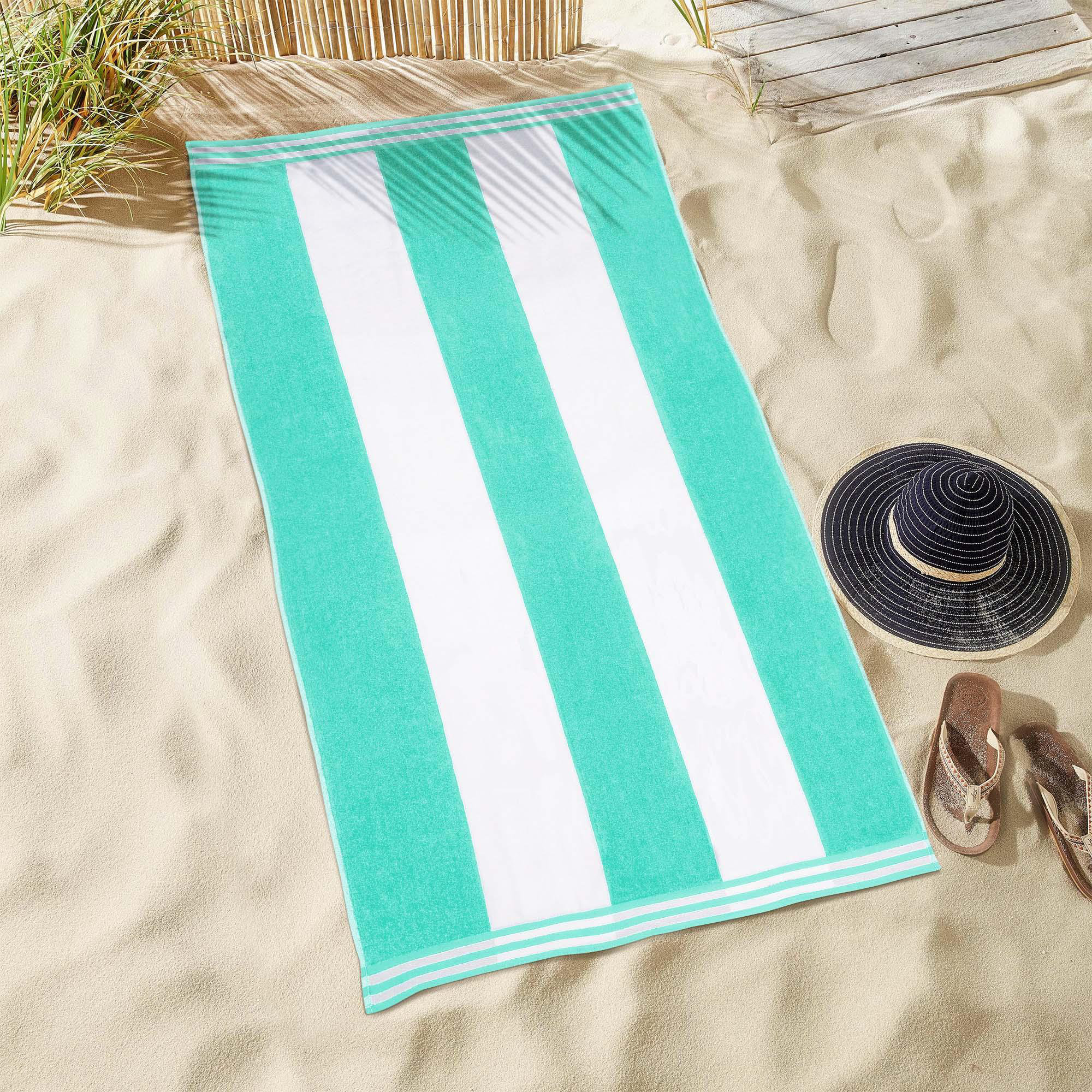 Calheta Cotton Oversized Cabana Stripe Beach Towels, Mint, 1