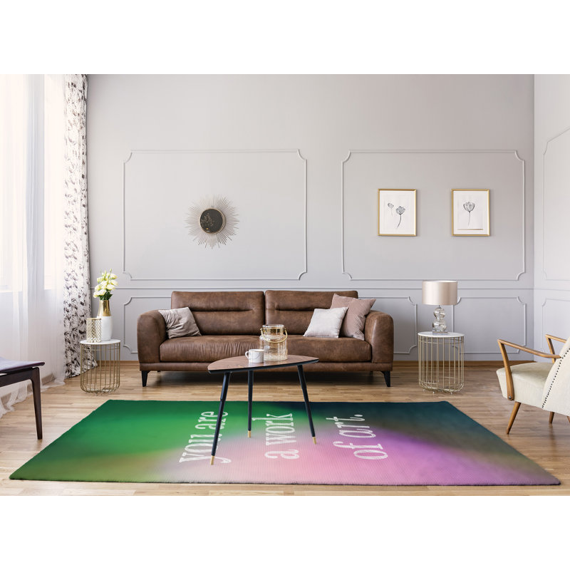 Tapis de travail d’arrière-plan multicolore citation d’art en poly chenille, Rectangle 5 pi x 7 pi