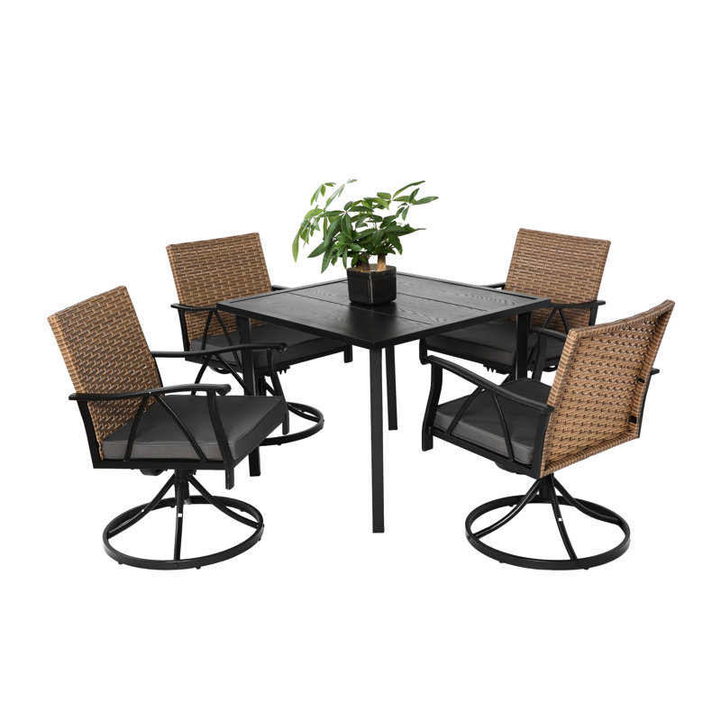 4 Patio Dining , Weather Outdoor With Smooth Swivel Chairs, Steel Table And Detachable Cushions Relaxing Rocker,