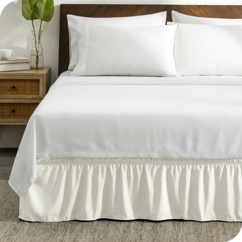 King Cream Polyester Ruffled Wrap Around Bed Skirt