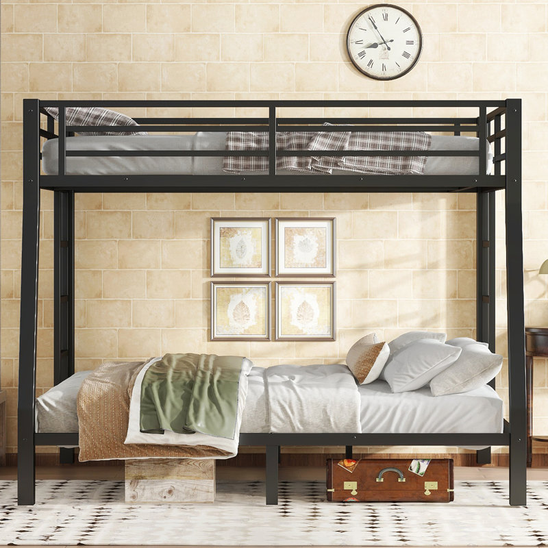 Metal Full XL Over Queen Bunk Bed, Space-Saving Design With Noise-Reduced Features And No Box Spring Required, Black, Black