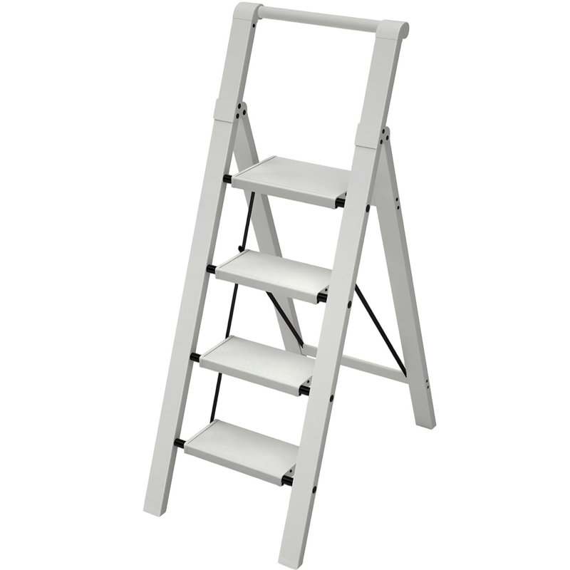 4 Step Ladder Foldable, Aluminum,,Grey
