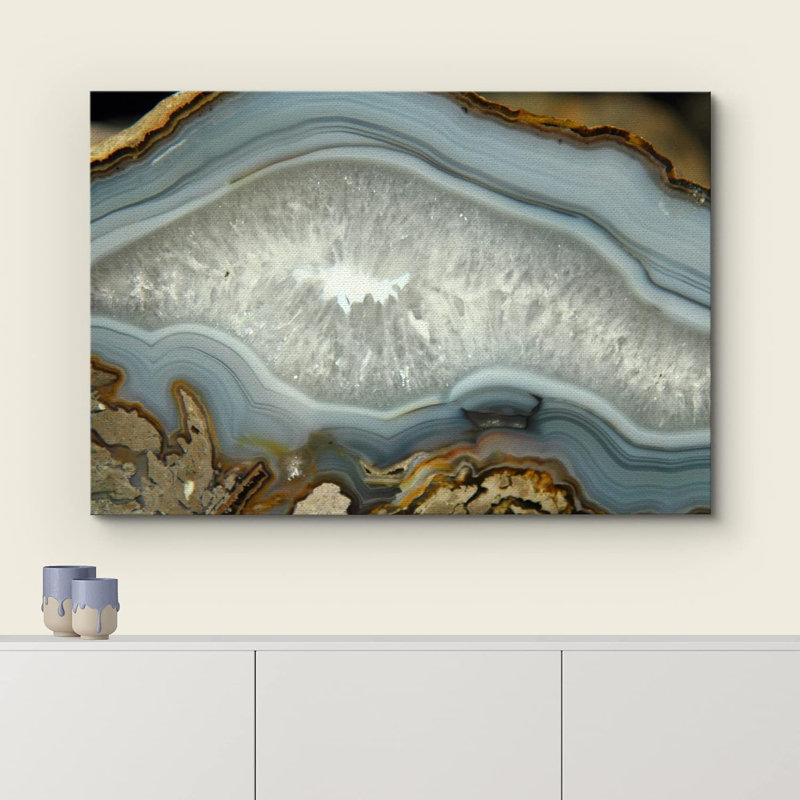 «Grey Abstract Gemmstone Agate Slice», reproduction d'art sur toile, Toile tendue, H 32 po x l 48 po x P 1,5 po