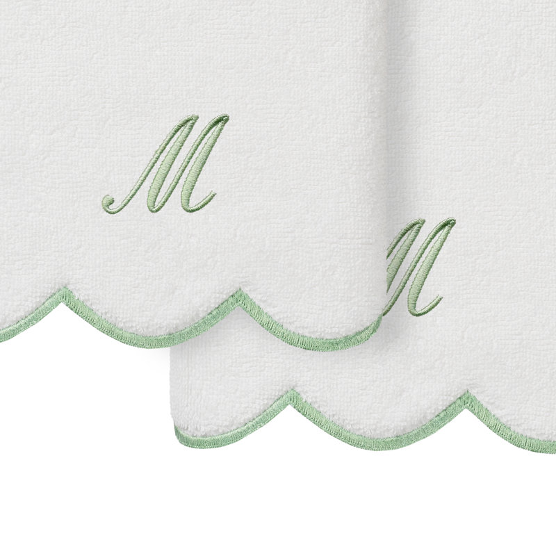  Ensemble de serviettes 100% coton turque ADORNIA, M, Blanc/vert, Ensemble de 2 essuie-mains