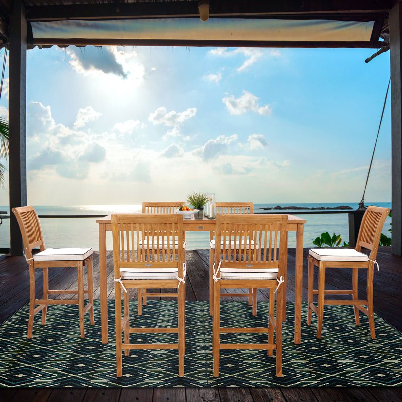 6 - Person Teak Wood Patio Dining Set with Rectangular Table , Cushions Included