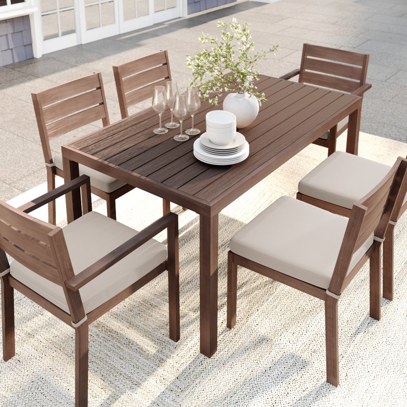 Martha Stewart Bedford All-Weather Patio Set With 62" Table And 6 Stackable Dining Chairs, Brown
