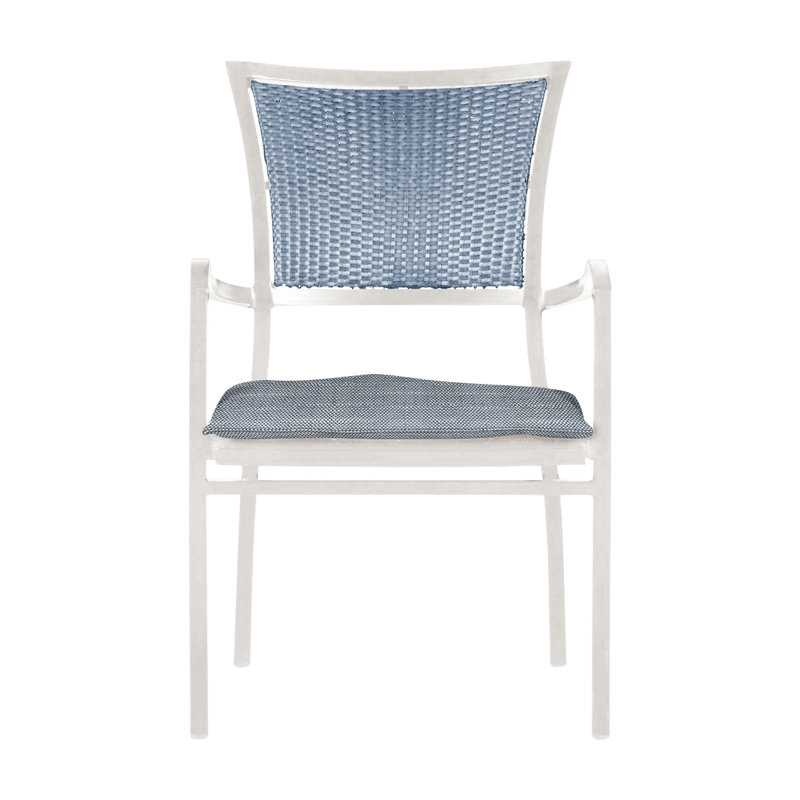 Fauteuil d'extérieur en résine tressée Aire N-Dura, Welt, Chambray Rollo, Craie / Chambray