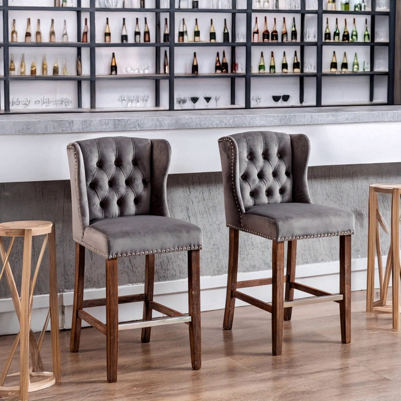 Counter Height Bar Stools, Grey Velvet